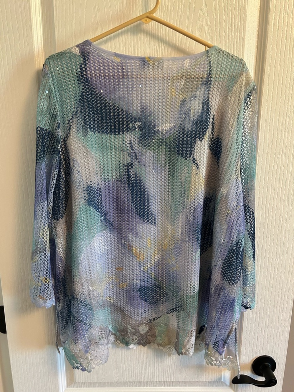 Alfred Dunner Floral Mesh Scoop Neck Tunic - Blue, Purple, Green - Picture 5 of 6